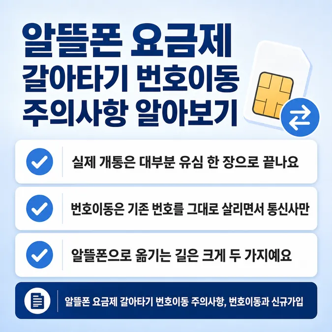 알뜰폰 요금제 갈아타기 번호이동 주의사항 알아보기 - 알뜰폰 요금제 갈아타기 번호이동 주의사항, 번호이동과 신규가입 카드뉴스