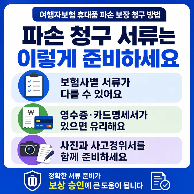 여행자보험 휴대품 파손 보장 청구 방법 - 파손 청구 서류는 어떻게 준비하나요 카드뉴스