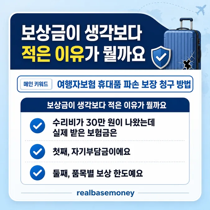 여행자보험 휴대품 파손 보장 청구 방법 - 보상금이 생각보다 적은 이유가 뭘까요 카드뉴스