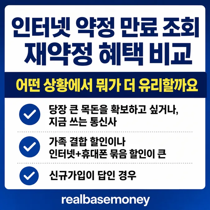 인터넷 약정 만료 조회 재약정 혜택 비교 - 어떤 상황에서 뭐가 더 유리할까요 카드뉴스