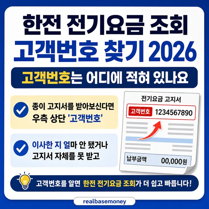 한전 전기요금 조회 고객번호 찾기 2026 알아보기 - 한전 전기요금 조회 고객번호 찾기 2026, 고객번호는 어디에 적혀 있나요 카드뉴스