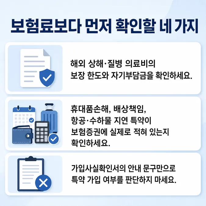 여행자보험 비교 가입 전 보장항목 확인 - 여행자보험 비교 전 반드시 확인할 보장항목 카드뉴스