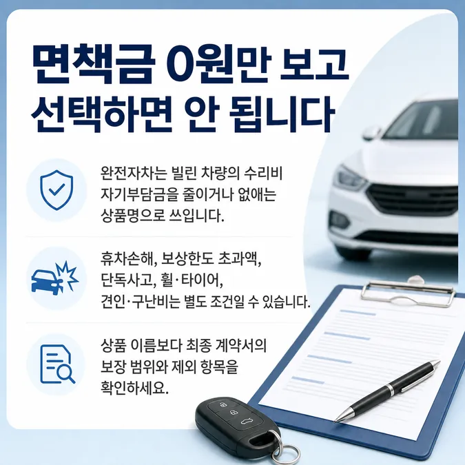 렌터카 자차보험 면책금과 완전자차 차이 - 렌터카 자차보험 면책금과 완전자차 차이, 렌터카 면책금과 완전자차의 차이 카드뉴스