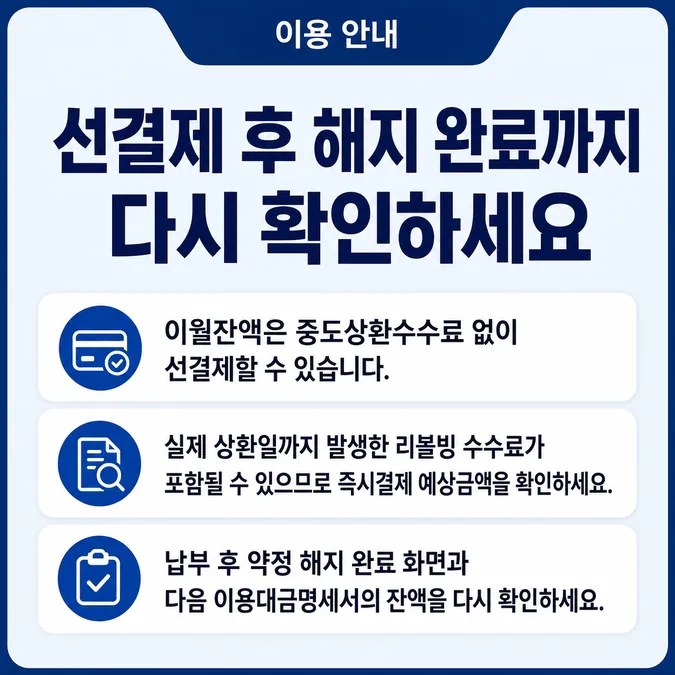카드 리볼빙 해지 방법과 잔액 처리 알아보기 - 잔액을 안전하게 정리하는 선결제 방법 카드뉴스